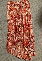 Raga Anthropologie maxi hi lo floral reds ruffle hem large l boho