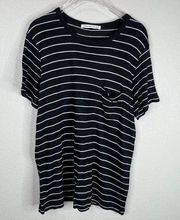 T by Alexander Wang Womens Pocket Tee Shirt Sz Medium Black Stripe Viscose Linen