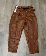 Babaton Women's Brown Belted Vegan Leather Pants NWT Size 8