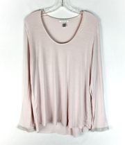 Light Pink Luxe Milk Jersey Long Sleeve Lace Trim Sleepwear Top