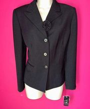 Women's Petite Pinstripe Blazer Floral Lapel Wool Blend Black Size 12 Le Suit