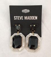 New Steve Madden Black Stone Ivory Resin Earrings