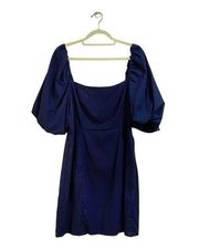 Francesca’s Miami Navy Puff Sleeve Smock Back Off Shoulder Midi Dress Sz L