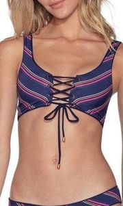 Maaji Ink Blue Rib Dazzling Rib 4-Way Reversible Bikini Top Size S