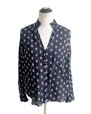 Anthropologie Pilcro Embroidered Lightweight Blouse Black White Preppy Size M