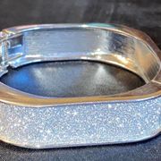 Silver Plate Glitter Square Cuff Hinge Bracelet