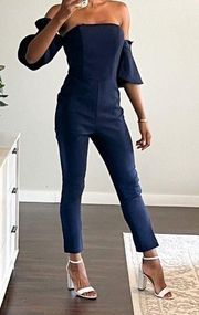Adelyn Rae Anora Off the Shoulder Ruffle Jumpsuit navy blue size xs