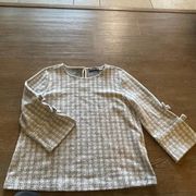 KARL LAGERFELD Knit Blouse Checker Bow Sleeve 3/4 White Black Large