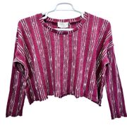 STORIA Cropped Top Size L Crop Long Sleeve Stripes Pullover Round Neck Raw Edge