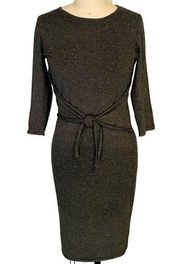 KERISMA Dark Gray Women's Form Fitting Sweater Dress Waist Tie 3/4 Sleeves