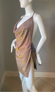 SheIn  Sexy Draped Backless Split Hem Metallic Halter Dress size Large 
New