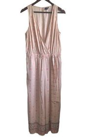 Kaari Blue Jumpsuit Women L Peach Split V-Neck Sleeveless Wide Flare Leg