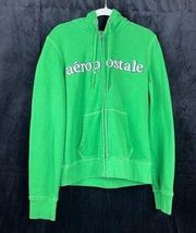 Aeropostale Womens Green Full Zip Up Hoodie Jacket Logo Hood Size Large L