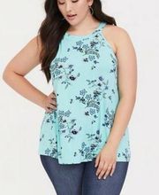 *Torrid Super Soft Aqua Blue Floral Sleeveless High Neck Tank Plus Size 2 2X