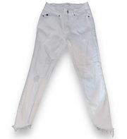 KanCan White Distressed Frayed Hem Cropped Skinny Jeans 