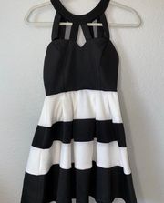 black and white halter dress with cutouts