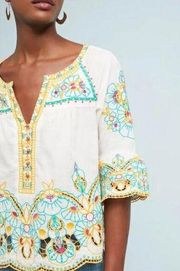 Anemi + kin Floral Embroidered 100% cotton White Blouse Size 12