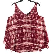 Lane Bryant Tank Top Womens 14L Red Pink Tie Dye Swing Double Layer Chiffon