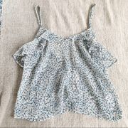 LAmade Blue + White Geo Print Ruffle Tie Back Tank - XS - NWT