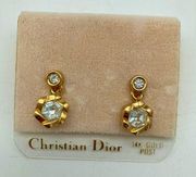 NWT Vintage Christian Dior Dangle Pierced Post Hexagon Earrings 14k Gold