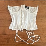 white lace up under bust corset bustier top - white