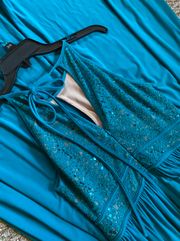 Bright Teal Beaded Prom Dress