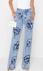 LINE ART BOYFRIEND JEANS - MID BLUE