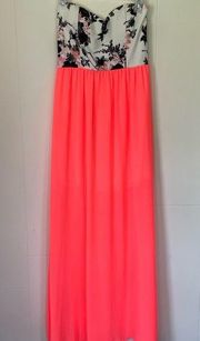 Style Rack Strapless Maxi Dress ~ floral, sheer, lined ~ women’s size Large