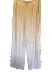 JM COLLECTION Pull On Womens Pants Sz XL Beige Wide Leg  Gold Button Beachy