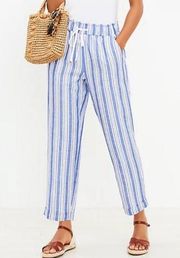 NWT LOFT‎ Emory Taper Pants in Striped Linen Blend Sz Large