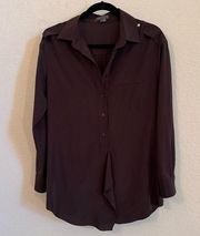 VINCE Dark Brown Flowy Tunic Style Blouse Button Top, Size Small