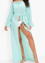 Sheer Mint Chiffon Off The Shoulder Cover up Beach Dress size Medium