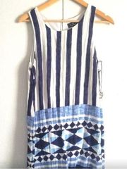Lulus  Multitask-Queen Ivory and Blue Print Shift Dress Sz M N065-BC2