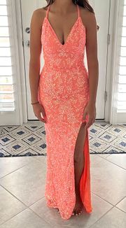 Coral Beaded Prom Dress