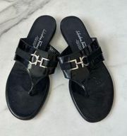 SALVATORE FERRAGAMO Black Silver Logo Buckle Sandals Size 38