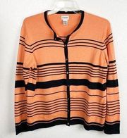 LIZ BAKER Orange Black Striped Button Long Sleeves Cardigan, Size XL