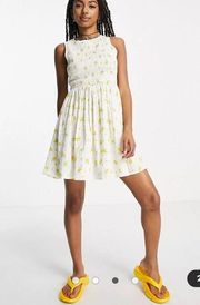 Daisy Street mini smock dress with shirring detail in white yellow ditsy floral