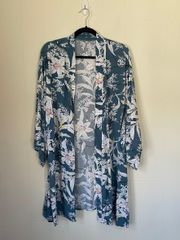 Open front kimono cover up top floral lilies 100% viscose women’s size large