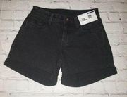 NWT Arizona Jean Co Jrs Size 0 Black Denim Midi Shorts 4.5" Inseam