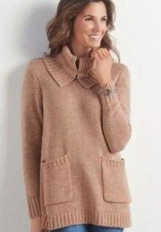 Soft Surroundings L Oversized Janya Sweater Large Camel Knit Pockets Minimalist
