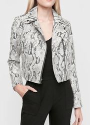 Women's  snakeskin print vegan leather cropped zip jacket size medium