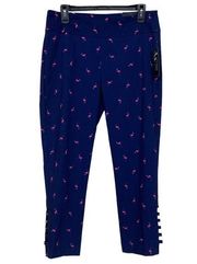 Attyre Caroline Blue Pull On Cropped Pink  Print Pants Size 10 NWT