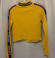 yellow racing stripe mock turtleneck  Cropped by previous owner with raw edge bottom