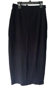 NWT Zara Black Ribbed Tie Waist Midi Skirt -M