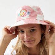 Coke Cola women's peach tie dye bucket hat with rainbow