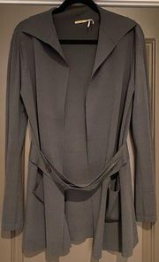 Max Studio Charcoal Grey Open Belted Pocket Cardigan Women's Sz Medium