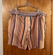 Soft Surroundings Summer Breeze Linen Blend Belted Shorts Striped NWT Size 2X