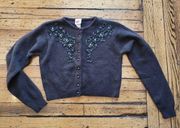 No Boundaries Angora Blend Beaded Floral Cropped Cardigan Brown Size Medium