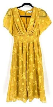 Baltic Born Women's Flutter Sleeve V-Neck June Smocked Midi Dress Mustard Small