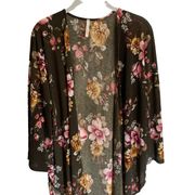 Lime N Chili Brown and Floral Open Front Kimono